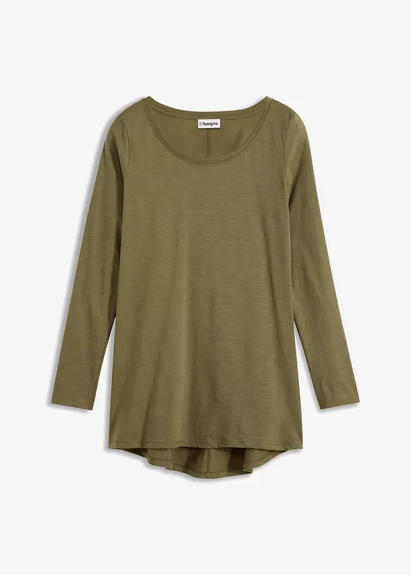 Langarmshirt aus leichtem Slub-Jersey-Material in grün von vorne - bonprix