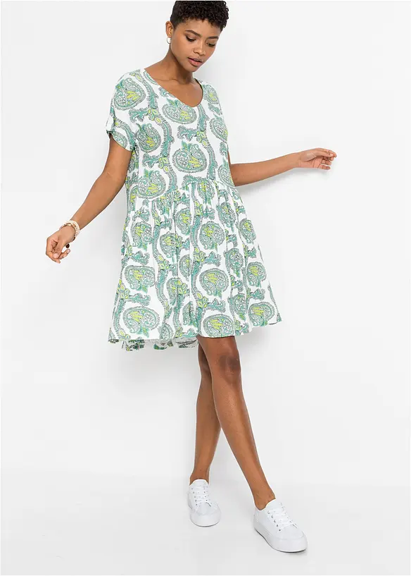 Shirtkleid aus elastischem Viskose-Mix in weiß von vorne (Totalaufnahme) - bonprix Shirtkleid aus elastischem Viskose-Mix in weiß von vorne (Totalaufnahme) - bonprix