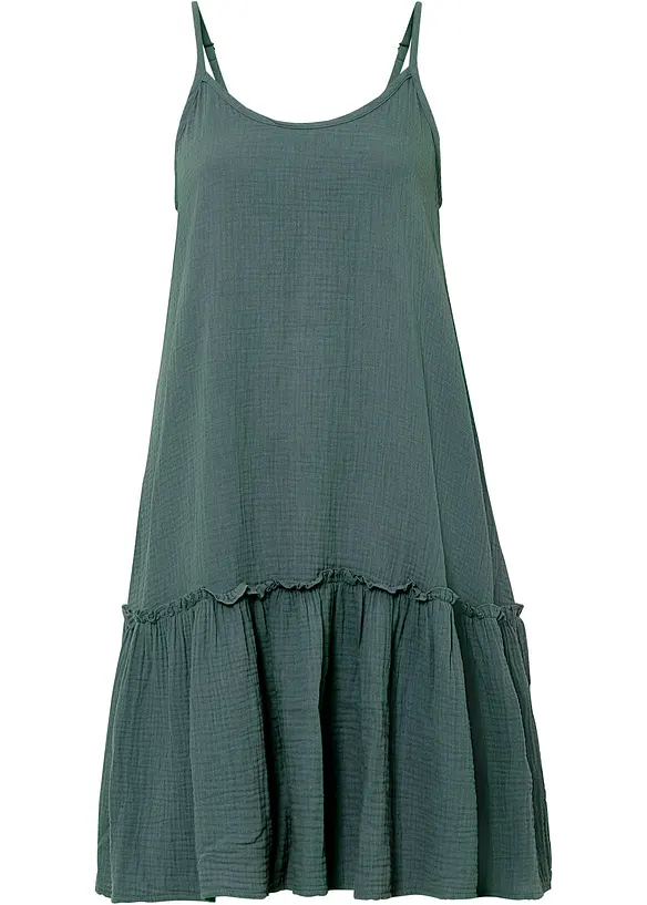 Musselin-Trägerkleid aus reiner Baumwolle in grün von vorne - bonprix Musselin-Trägerkleid aus reiner Baumwolle in grün von vorne - bonprix