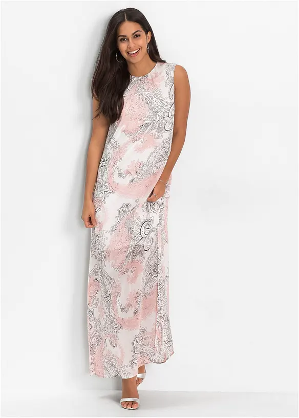 Ärmelloses Chiffonkleid mit All Over-Print in weiß von vorne (Totalaufnahme) - bonprix