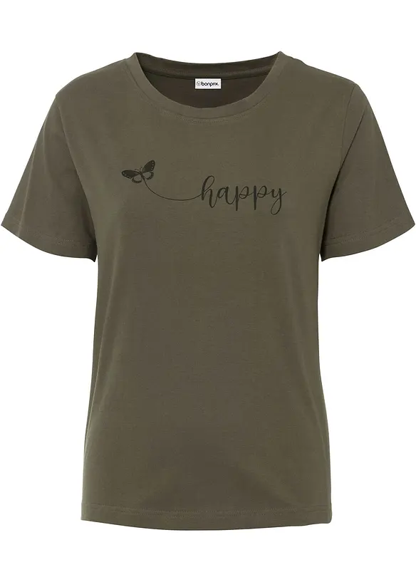 T-Shirt aus reiner Baumwolle in grün von vorne - bonprix