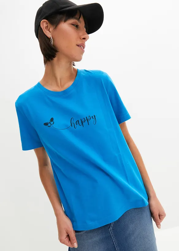 T-Shirt aus reiner Baumwolle in blau von vorne (im Anschnitt) - bonprix