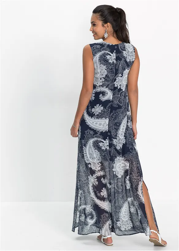 Ärmelloses Chiffonkleid mit All Over-Print in blau von hinten (Totalaufnahme) - bonprix
