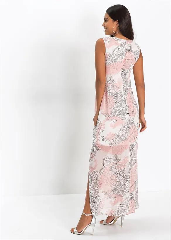 Ärmelloses Chiffonkleid mit All Over-Print in weiß von hinten (Totalaufnahme) - bonprix