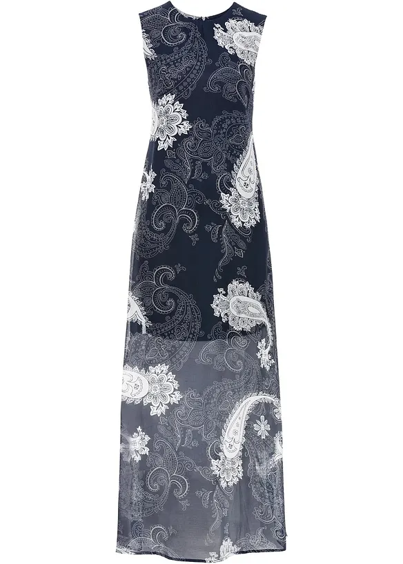 Ärmelloses Chiffonkleid mit All Over-Print in blau von vorne - bonprix