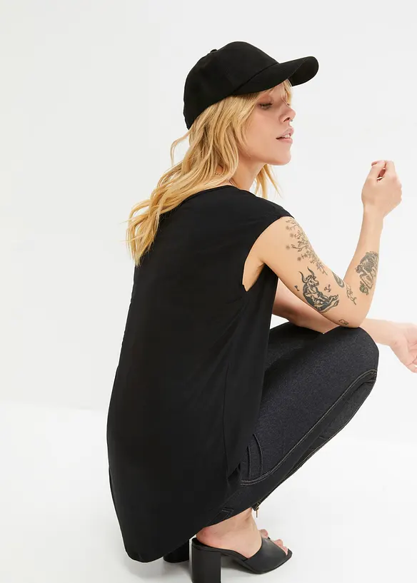Vokuhila-Shirt aus fließendem Viskosemix in schwarz von hinten (im Anschnitt) - bonprix