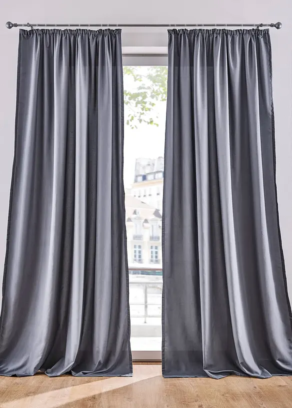 Pflegeleichte Vorhänge mit recyceltem Polyester (2er Pack) in grau - bonprix