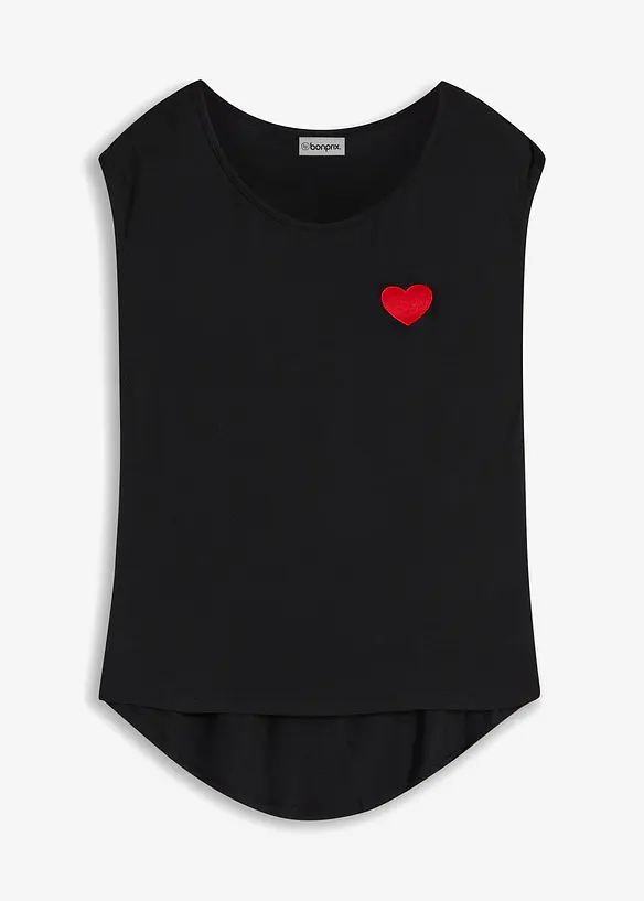 Vokuhila-Shirt aus fließendem Viskosemix in schwarz von vorne - bonprix