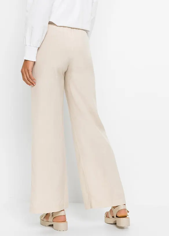 Palazzo-Hose aus luftigem Leinen-Mix in beige von hinten - bonprix