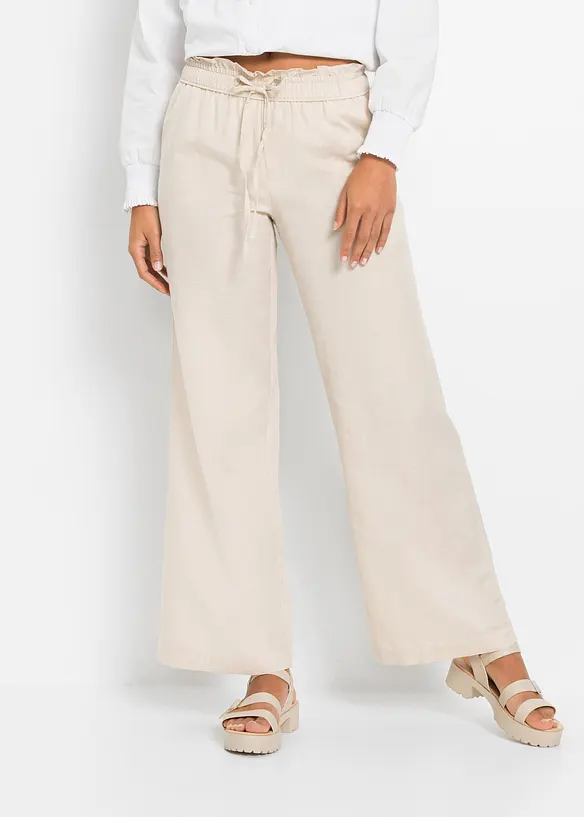 Palazzo-Hose aus luftigem Leinen-Mix in beige von vorne - bonprix
