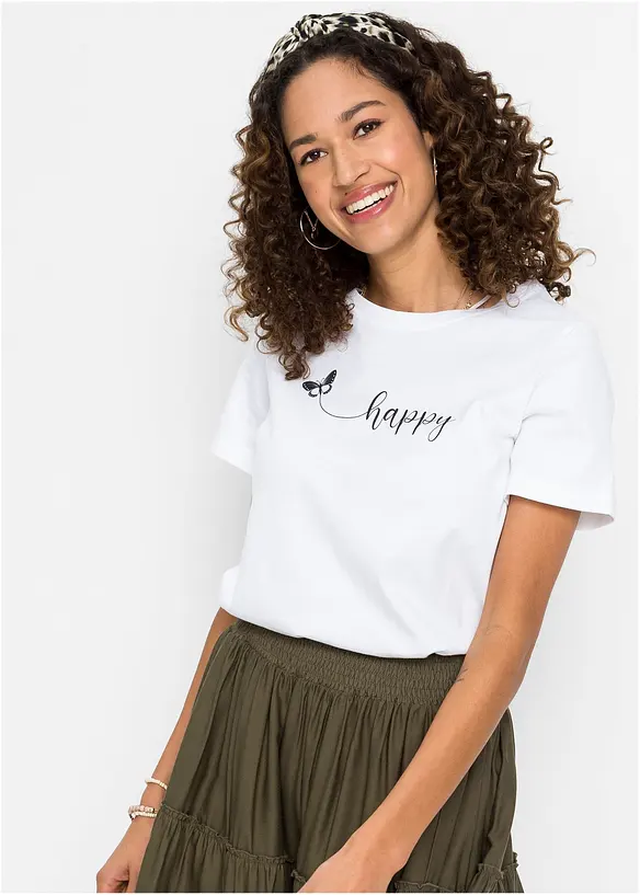 T-Shirt aus reiner Baumwolle in weiß von vorne (im Anschnitt) - bonprix