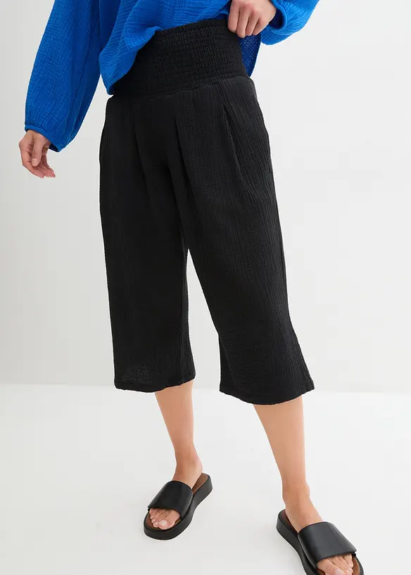 Musselin-Hose aus reiner Baumwolle in schwarz von vorne - bonprix Musselin-Hose aus reiner Baumwolle in schwarz von vorne - bonprix