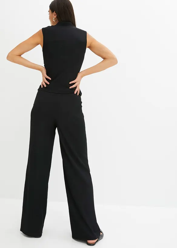 Shirt und Hose (2tlg.Set) aus strukturiertem Crêpe in schwarz von hinten (Totalaufnahme) - bonprix
