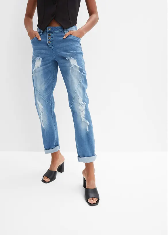 Boyfriend Jeans Mid Waist in blau von vorne - bonprix Boyfriend Jeans Mid Waist in blau von vorne - bonprix