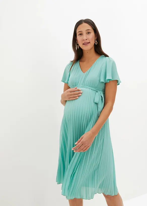 Umstandskleid aus zartem Georgette in grün von vorne (Totalaufnahme) - bonprix Umstandskleid aus zartem Georgette in grün von vorne (Totalaufnahme) - bonprix
