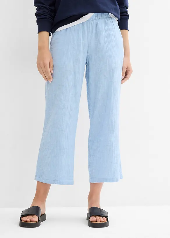 Musselin-Culotte aus reiner Baumwolle in blau von vorne - bonprix Musselin-Culotte aus reiner Baumwolle in blau von vorne - bonprix