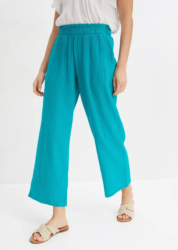 Musselin-Culotte aus reiner Baumwolle in grün von vorne - bonprix Musselin-Culotte aus reiner Baumwolle in grün von vorne - bonprix