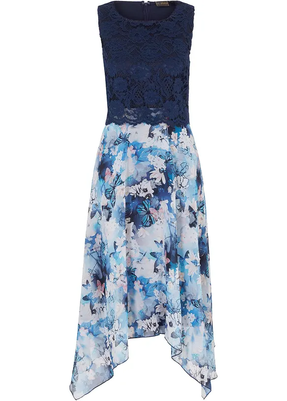 Chiffonkleid mit feiner Spitze in blau von vorne - bonprix Chiffonkleid mit feiner Spitze in blau von vorne - bonprix