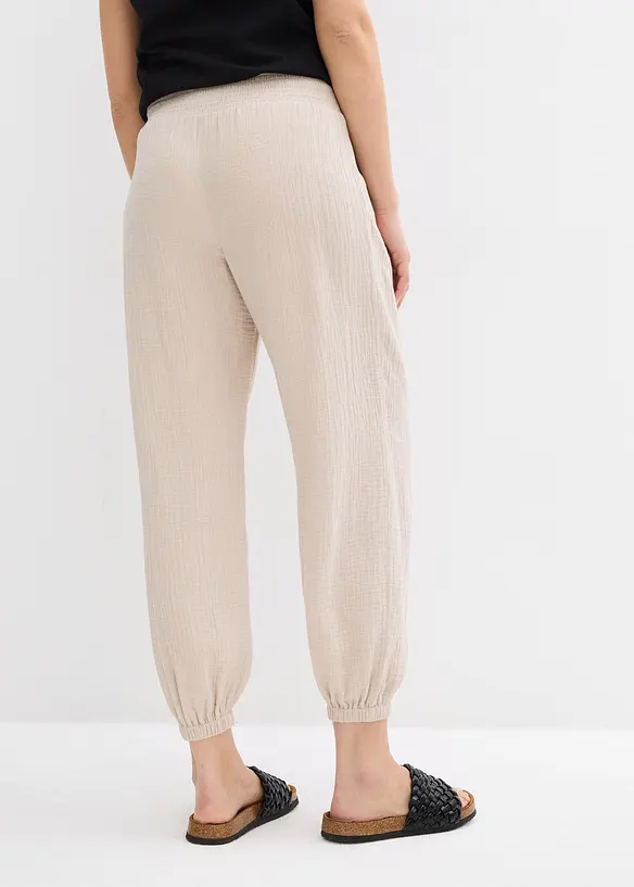 2-in-1 Umstandshose aus reinem Baumwollmusselin für die Schwangerschaft und danach in grau von hinten - bonprix