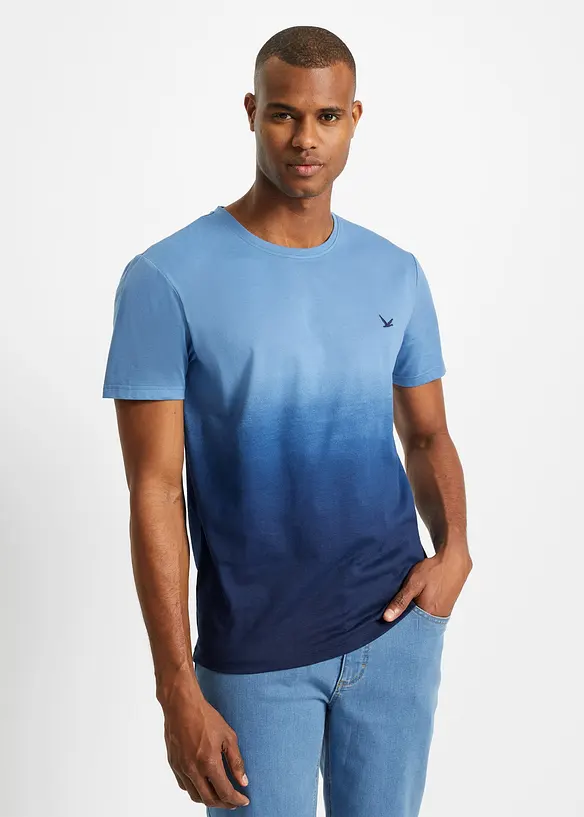 T-Shirt aus reiner Baumwolle in blau von vorne (im Anschnitt) - bonprix