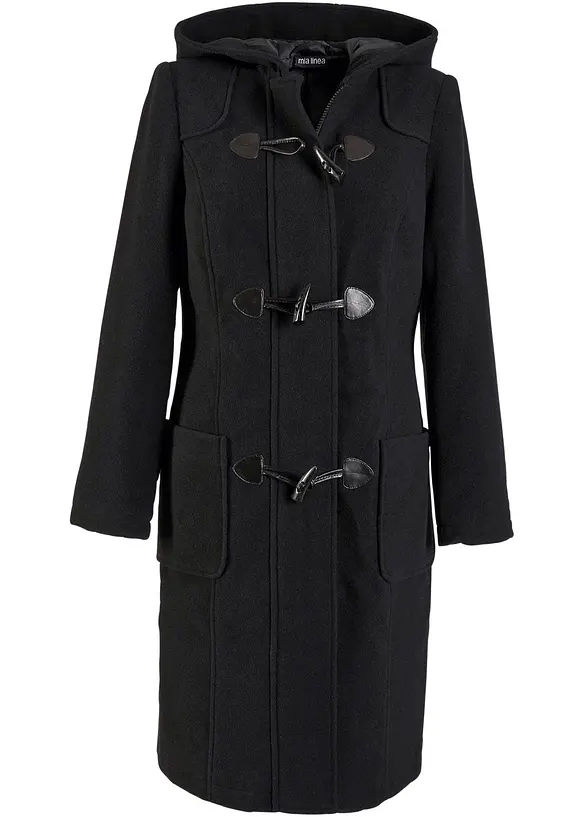 Dufflecoat in Wolloptik in schwarz von vorne - bonprix