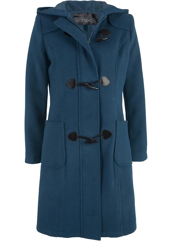 Dufflecoat in Wolloptik in blau von vorne - bonprix
