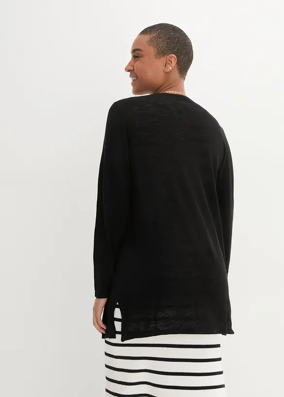 Strickjacke aus reiner leichter Baumwoll-Slub Qualität in schwarz von hinten (im Anschnitt) - bonprix