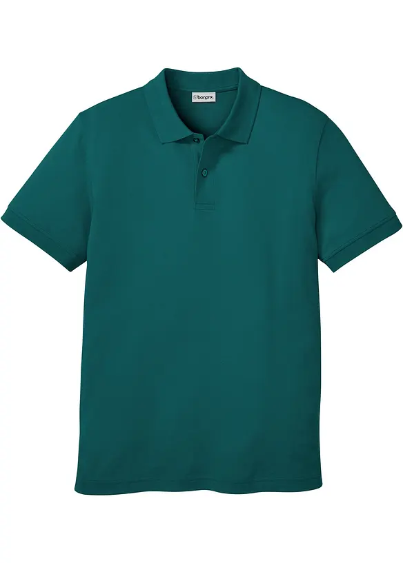 Piqué-Poloshirt aus reiner Bio-Baumwolle in petrol von vorne - bonprix