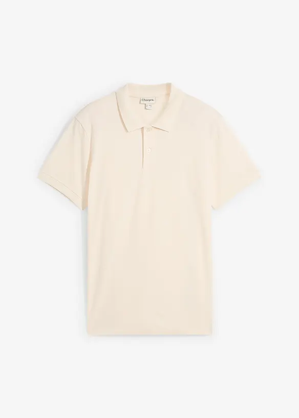 Piqué-Poloshirt aus reiner Bio-Baumwolle in beige von vorne - bonprix