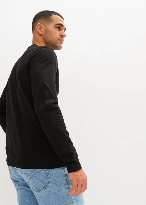 Langarmshirt aus reiner Baumwolle (2er Pack) in schwarz von hinten (im Anschnitt) - bonprix
