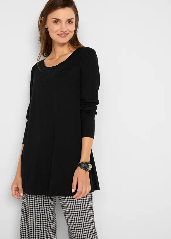 Langarmshirt aus Baumwoll-Viskose-Mix in schwarz von vorne (im Anschnitt) - bonprix Langarmshirt aus Baumwoll-Viskose-Mix in schwarz von vorne (im Anschnitt) - bonprix