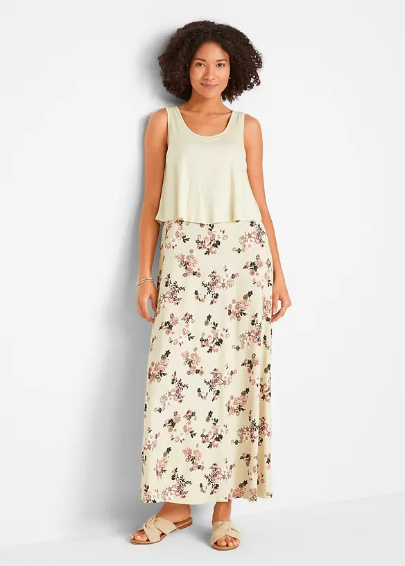 Shirt-Maxikleid aus feiner Viskose in beige von vorne (Totalaufnahme) - bonprix Shirt-Maxikleid aus feiner Viskose in beige von vorne (Totalaufnahme) - bonprix