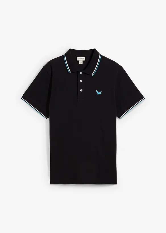 Piqué-Poloshirt aus reiner Bio-Baumwolle in schwarz von vorne - bonprix