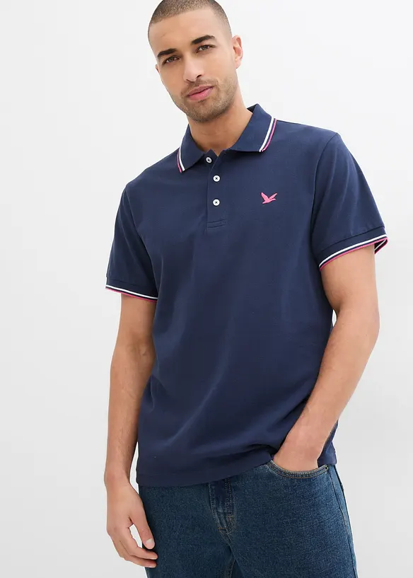 Poloshirt aus robustem Piqué in blau von vorne (im Anschnitt) - bonprix