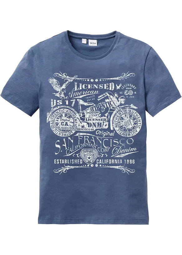 T-Shirt aus reiner Baumwolle in blau von vorne - bonprix