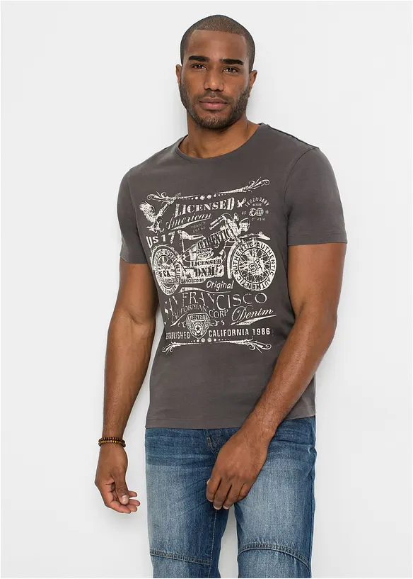 T-Shirt aus reiner Baumwolle in grau von vorne (im Anschnitt) - bonprix
