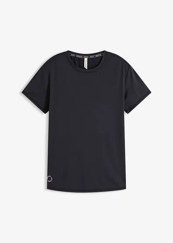 Weites Sport-Shirt mit Strukturoptik, schnelltrocknend in schwarz von vorne - bonprix