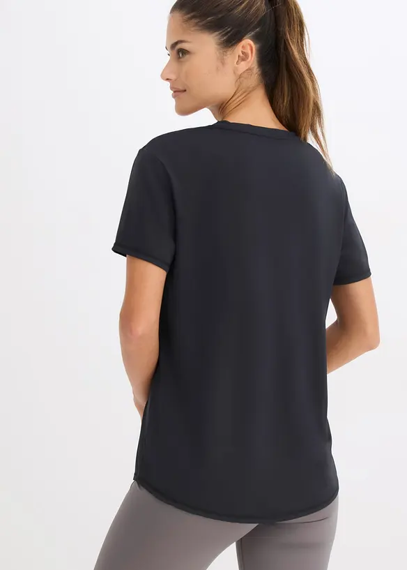 Weites Sport-Shirt mit Strukturoptik, schnelltrocknend in schwarz von hinten (im Anschnitt) - bonprix