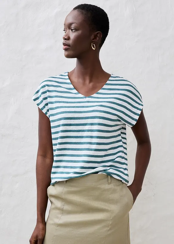 Shirt aus reinem Leinen mit Fledermausärmeln in petrol von vorne (im Anschnitt) - bonprix Shirt aus reinem Leinen mit Fledermausärmeln in petrol von vorne (im Anschnitt) - bonprix