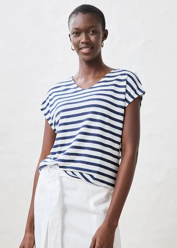 Shirt aus reinem Leinen mit Fledermausärmeln in blau von vorne (im Anschnitt) - bonprix Shirt aus reinem Leinen mit Fledermausärmeln in blau von vorne (im Anschnitt) - bonprix