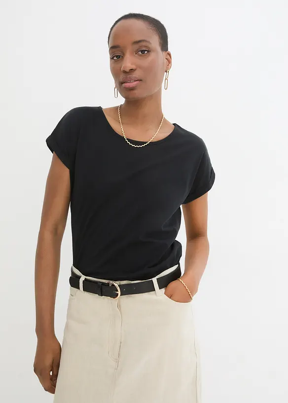 Shirt mit Seidenanteil in schwarz von vorne (im Anschnitt) - bonprix Shirt mit Seidenanteil in schwarz von vorne (im Anschnitt) - bonprix