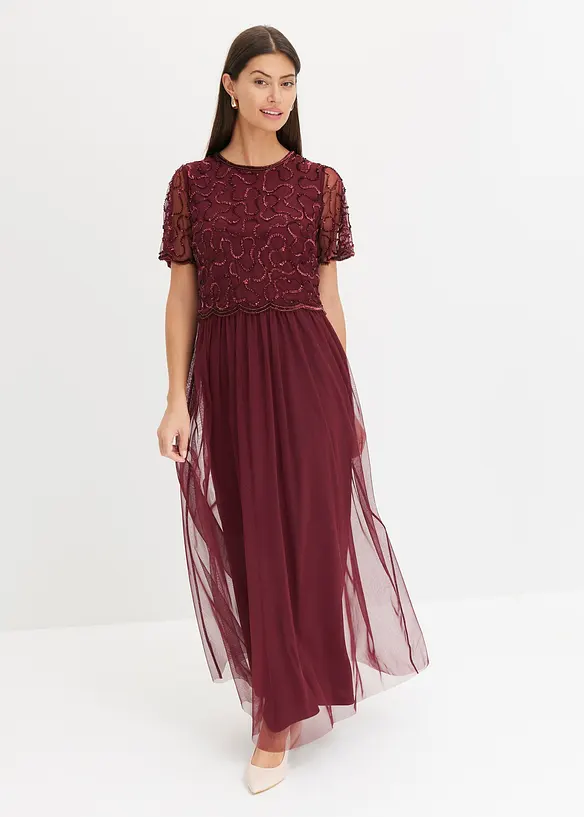 Maxikleid aus feinem Tüll mit Paillettenstickerei in rot von vorne (Totalaufnahme) - bonprix Maxikleid aus feinem Tüll mit Paillettenstickerei in rot von vorne (Totalaufnahme) - bonprix