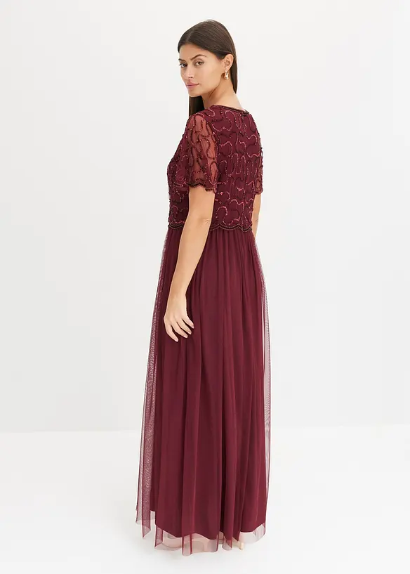 Maxikleid aus feinem Tüll mit Paillettenstickerei in rot von hinten (Totalaufnahme) - bonprix Maxikleid aus feinem Tüll mit Paillettenstickerei in rot von hinten (Totalaufnahme) - bonprix