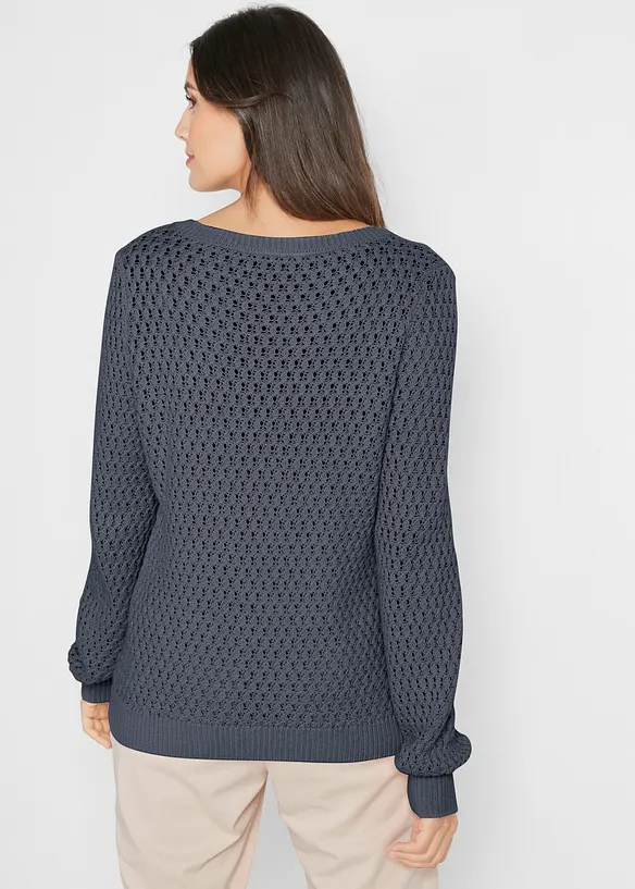 Pullover mit Strukturstrick aus Baumwollmix in blau von hinten (im Anschnitt) - bonprix Pullover mit Strukturstrick aus Baumwollmix in blau von hinten (im Anschnitt) - bonprix