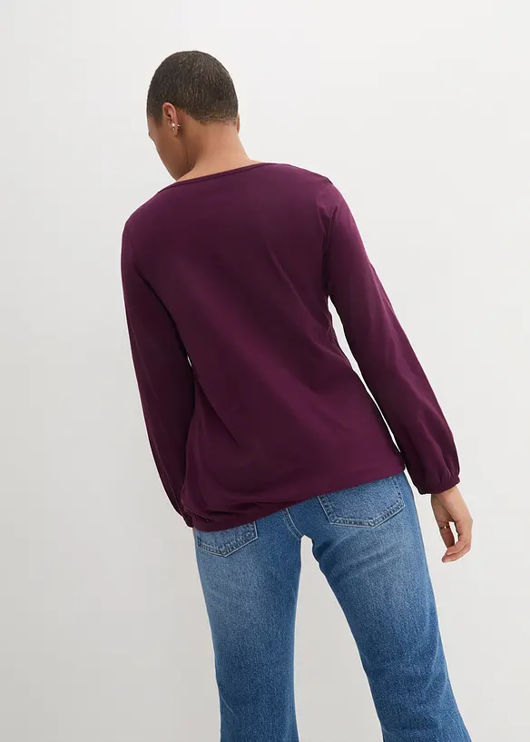 Langarmshirt mit Gummizug aus reiner Baumwolle in lila von hinten (im Anschnitt) - bonprix Langarmshirt mit Gummizug aus reiner Baumwolle in lila von hinten (im Anschnitt) - bonprix