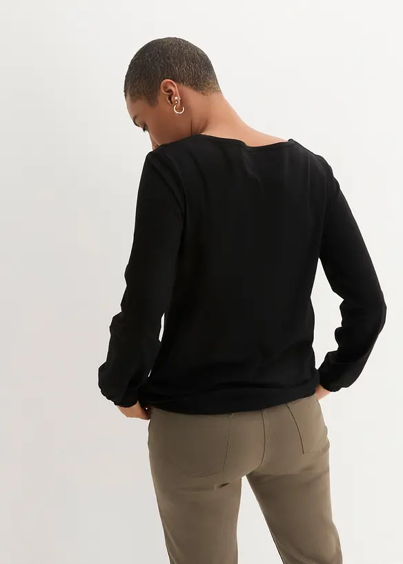Langarmshirt mit Gummizug aus reiner Baumwolle in schwarz von hinten (im Anschnitt) - bonprix Langarmshirt mit Gummizug aus reiner Baumwolle in schwarz von hinten (im Anschnitt) - bonprix