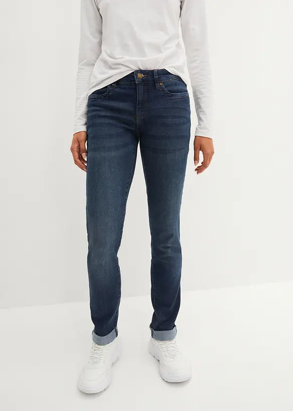Straight Jeans High Waist, Stretch in blau von vorne - bonprix