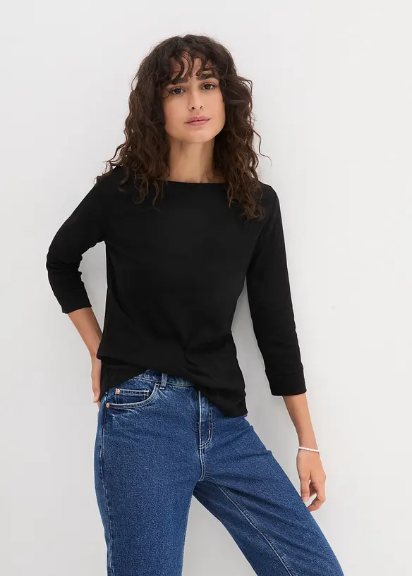 Langarmshirt aus reiner Bio-Baumwolle in schwarz von vorne (im Anschnitt) - bonprix