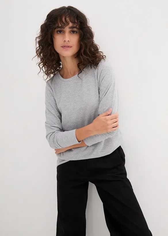 Longshirt mit Rundhalsausschnitt, Langarm (5er Pack) in schwarz von vorne (im Anschnitt) - bonprix