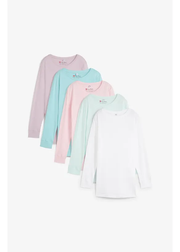 Longshirt mit Rundhalsausschnitt, Langarm (5er Pack) in rosa von vorne - bonprix